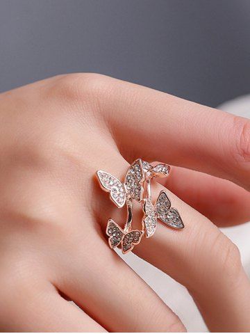 Anillo Abierto Ajustable Diseño Mariposa Imitación Diamantes - GOLDEN