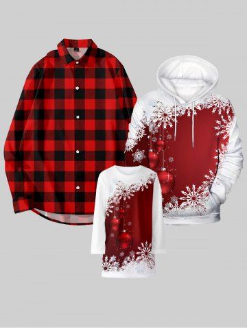 Vestido Camiseta Manga Larga Estampado Copo de Nieve Navidad - DEEP RED - 130