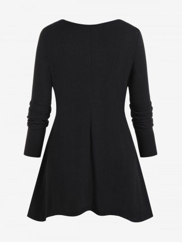 Plus Size Ribbed Cutout Rivet Uneven Hem Tunic Tee