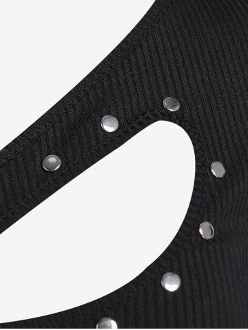 Plus Size Ribbed Cutout Rivet Uneven Hem Tunic Tee