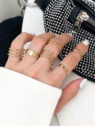 6 Pièces Bague Ouverte Géométrique Ronde Croisée Figure Jointive - d'or 