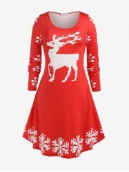 Plus Size Christmas Elk Christmas Print T-shirt Dress -  