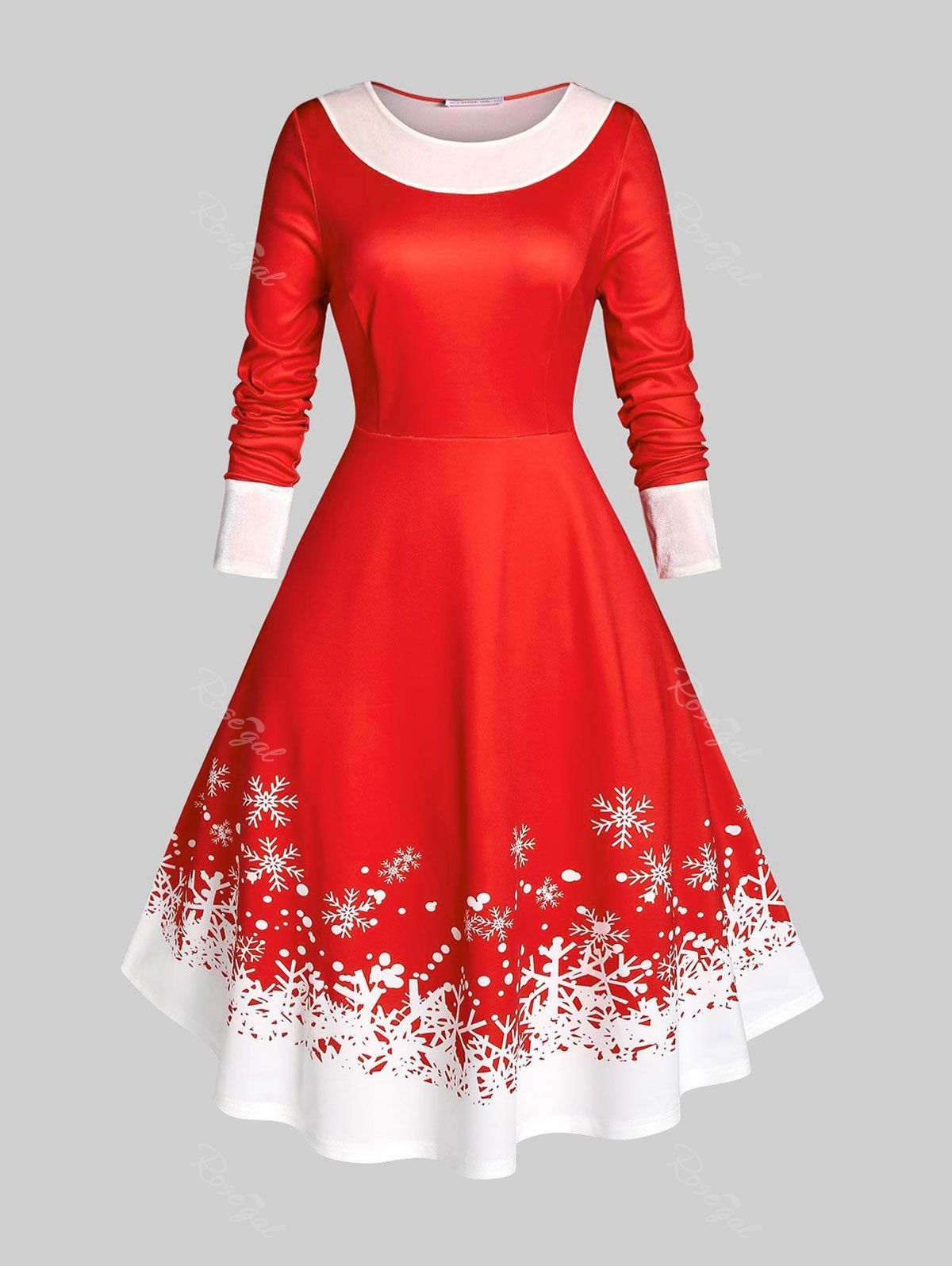 Sale Plus Size Christmas Snowflake A Line Velvet Panel Dress  