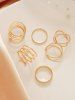 6 Pièces Bague Ouverte Géométrique Ronde Croisée Figure Jointive - d'or 