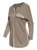 Textured Two Tone Color Mock Pocket Frilled Long Sleeve Top -  