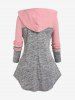Plus Size Ruffles Ruched Two Tone Marled Textured Patchwork Drawstring Hoodie -  