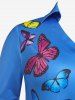 T-shirt Grande Taille à Imprimé Papillon à Col en V - Bleu 5X