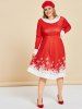 Plus Size Christmas Snowflake A Line Velvet Panel Dress -  
