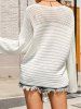 Textured Hollow Out Plain Color Round Neck Pullover Long Sleeve Sweater -  