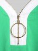 T-shirt Côtelé en Blocs de Couleurs à Demi-Zip de Grande Taille - Vert L | US 12