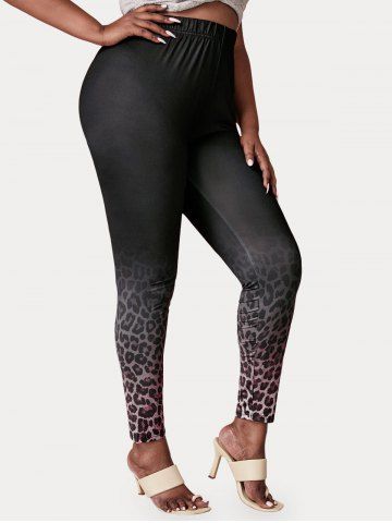 Plus Size & Curve Leopard Print Skinny Leggings - BLACK - L