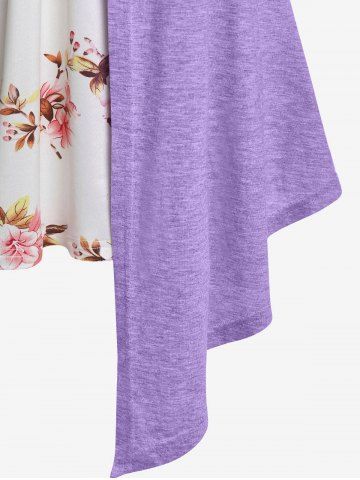 Plus Size Floral Print Faux Twinset Irregular Tee