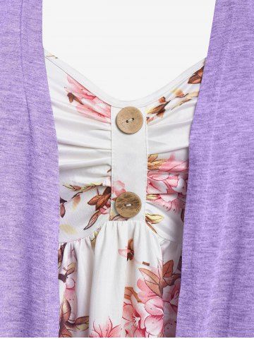 Plus Size Floral Print Faux Twinset Irregular Tee