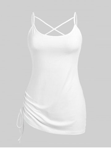 Plus Size Ribbed Tee and Cinched Crisscross Tank Top Set