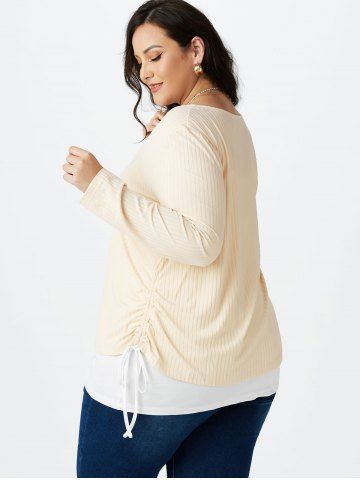 Plus Size Ribbed Tee and Cinched Crisscross Tank Top Set