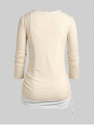 Plus Size Ribbed Tee and Cinched Crisscross Tank Top Set