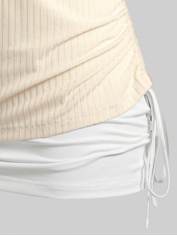 Plus Size Ribbed Tee and Cinched Crisscross Tank Top Set