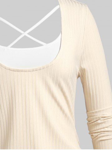 Plus Size Ribbed Tee and Cinched Crisscross Tank Top Set