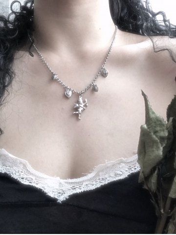 Heart Angel Cupid Chain Pendant Necklace - SILVER