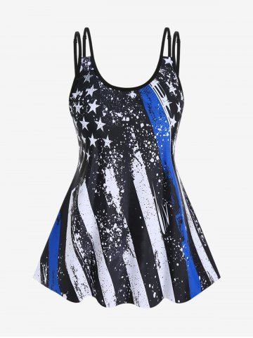 Plus Size American Flag Print Boyshorts Tankini Swimsuit