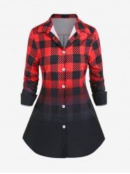 Plus Size Long Sleeves Plaid Ombre Shirt -  