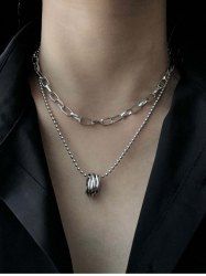 Circle Double Layer Chain Pendant Necklace -  