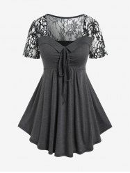 Plus Size Lace Panel Sweetheart Neck Short Sleeves Tee -  
