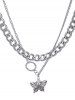 Butterfly Double Layer Pendant Choker Necklace -  