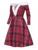 Christmas Off the Shoulder Faux Fur Panel Lace Up Long Sleeve A Line Midi Dress -  