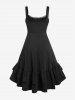 Plus Size Lace-trim Lace-up Layered Ruffled Cinched Ruched Sleeveless Midi Dress -  