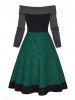Mini Robe Ligne A en Tricot à Câble Panneau à Carreaux Imprimé à Lacets - Vert profond S