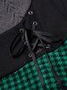 Mini Robe Ligne A en Tricot à Câble Panneau à Carreaux Imprimé à Lacets - Vert profond S