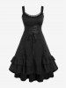 Robe Mi-Longue Superposée Ourlet en Dentelle sans Manches de Grande Taille à Volants à Lacets - Noir 2x | US 18-20