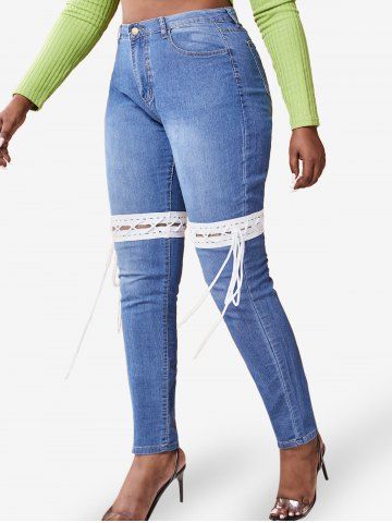Plus Size Lace-up Detachable Skinny Jeans