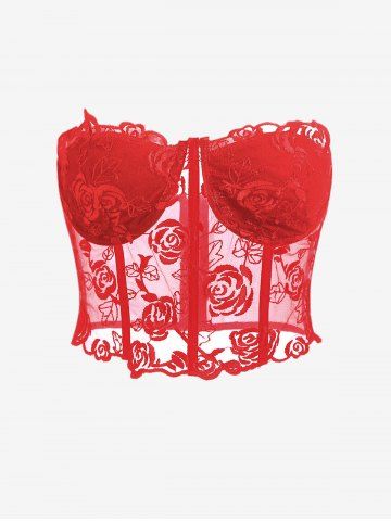 Lace Bustier Corset-style Tube Top - RED - M