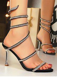 Sandales Enveloppées à Talons Aiguilles en Strass pour Fête - Noir EU 36