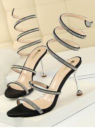 Sandales Enveloppées à Talons Aiguilles en Strass pour Fête - Noir EU 40