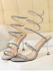 Sandales Enveloppées à Talons Aiguilles en Strass pour Fête - Argent EU 37