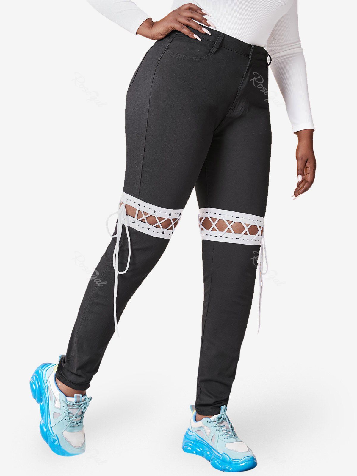 Outfit Plus Size Lace-up Detachable Skinny Jeans  