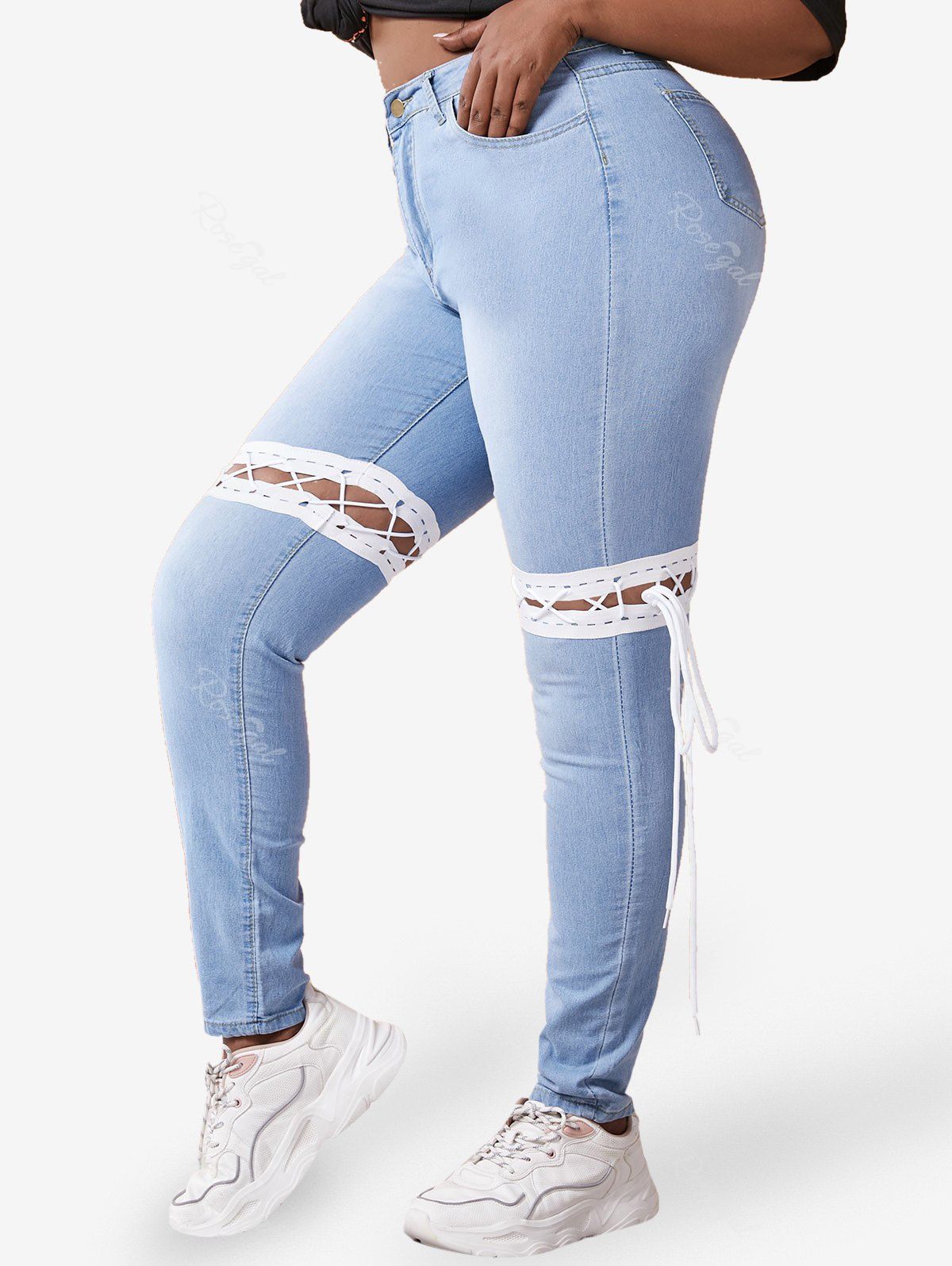Jean Moulant avec Lacets de Grande Taille Bleu clair 5XL