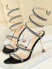Sandales Enveloppées à Talons Aiguilles en Strass pour Fête - Noir EU 36