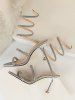 Sandales Enveloppées à Talons Aiguilles en Strass pour Fête - Argent EU 37