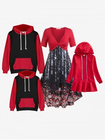 Girls Flounce Hem Hooded Christmas Dress - RED - 140