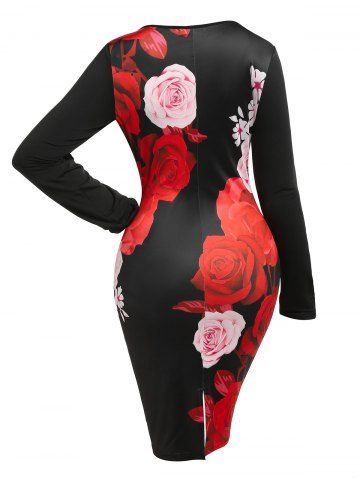 Plus Size Rose Print Bodycon Mini Dress