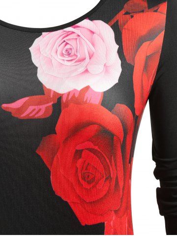 Plus Size Rose Print Bodycon Mini Dress
