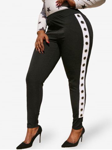 Lado de contraste de ojal Pantalones ajustados - BLACK - 4X