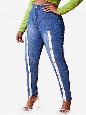 Skinny Front Slit Buttoned Tape Plus Size Jeans - BLUE - 2XL