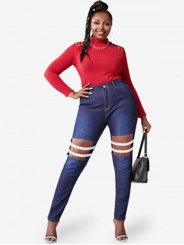 Plus Size Cutout Studded Straps Skinny Jeans