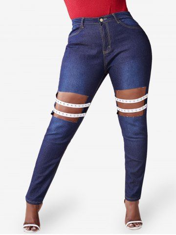Plus Size Cutout Studded Straps Skinny Jeans
