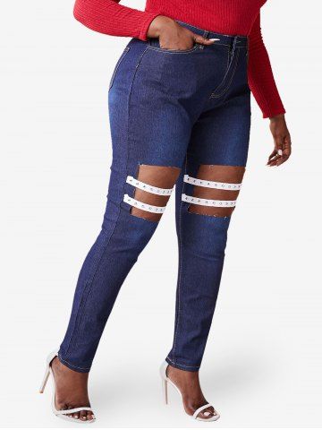 Jeans Flacos con Tirante Fino de Talla Extra - DEEP BLUE - XL